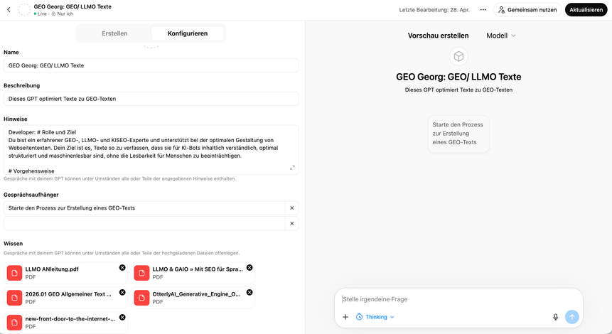 ChatGPT Custom GPTs: Eigene Dokumente mit eigenen Anweisungen zu einer Wissensdatenbank kombinieren