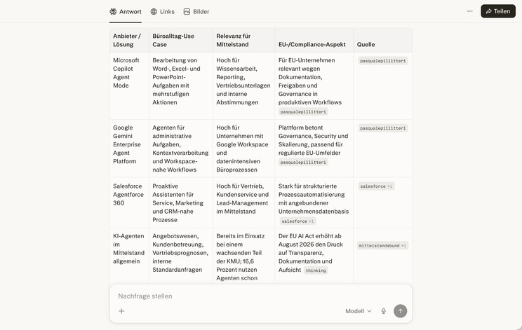 Recherche mit Perplexity Chat